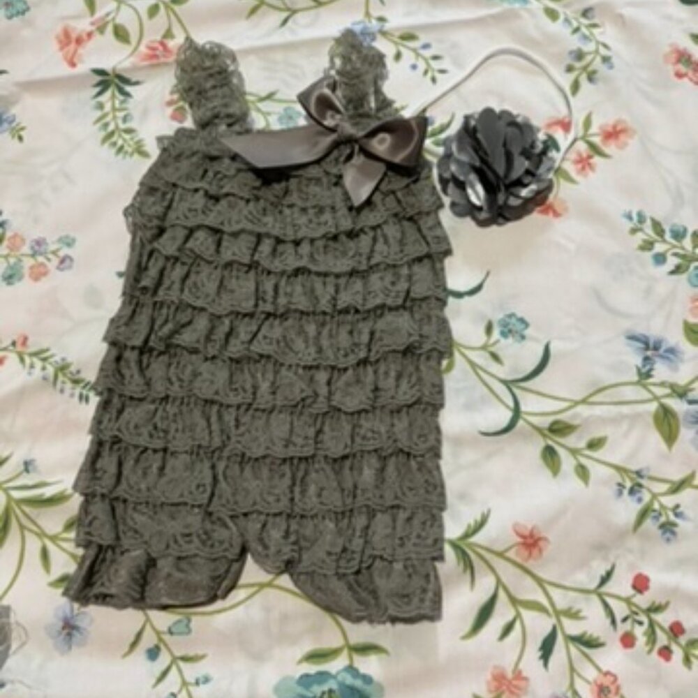 Gray Lace Petti Romper